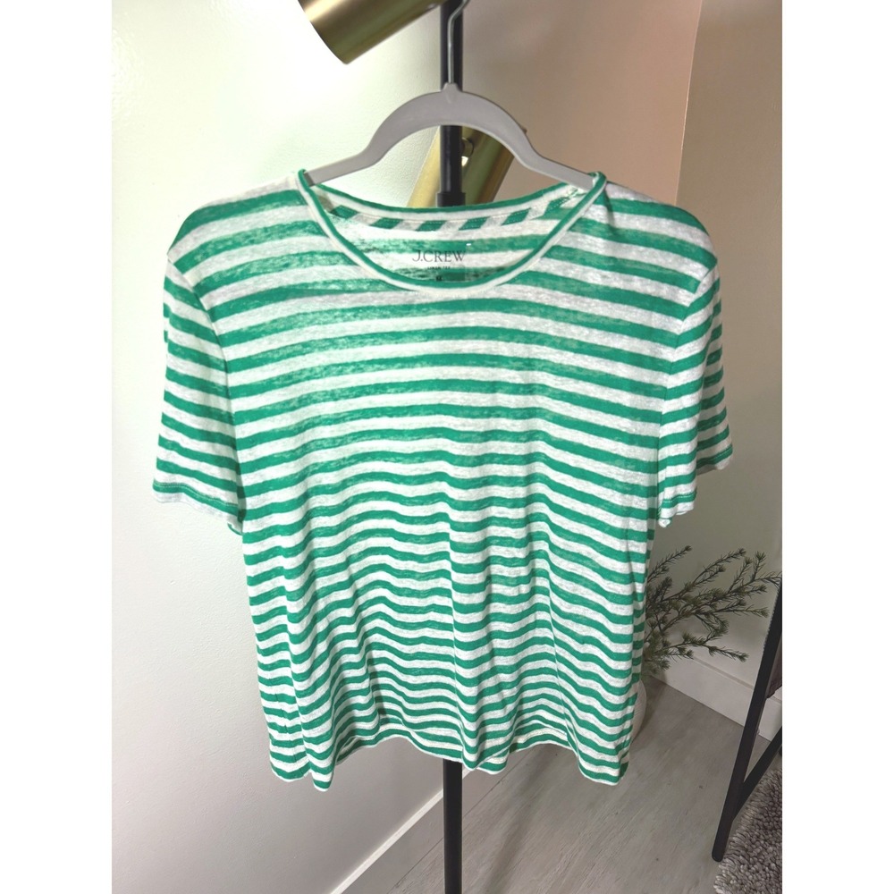 J.Crew linen tee rare colorway Green White breton stripe med classic day preppy